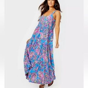 Lilly Pulitzer Loro Maxi Dress Women’s Small Mermaid Grotto Oversized Vacation